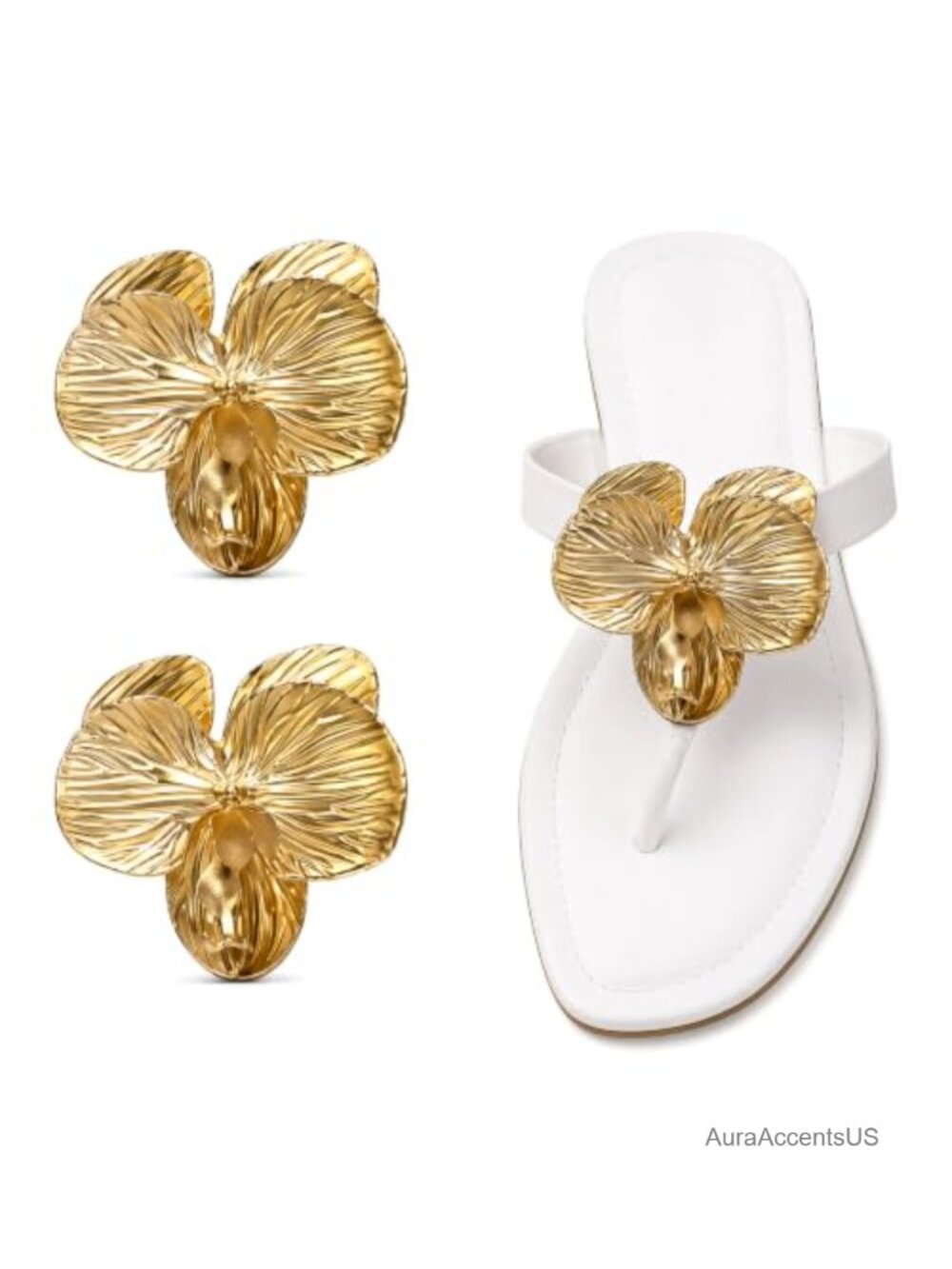 Women's Orchid Flower Shoe Clips - Gold Decorative Charms for Heels & Flats